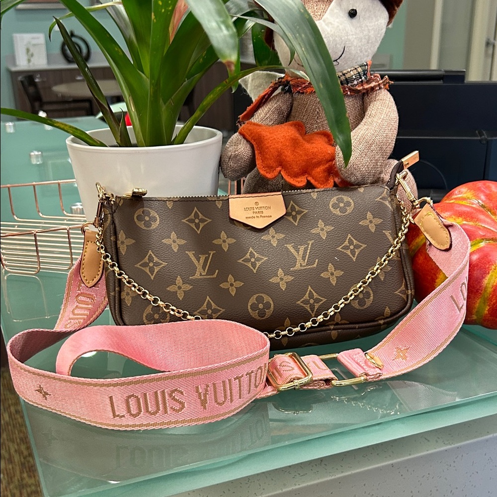 Louis Vuitton Monogram Crossbody Bag with Pink Strap